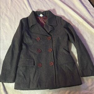 dELiA*s Dark Gray Pea Coat with Maroon Buttons